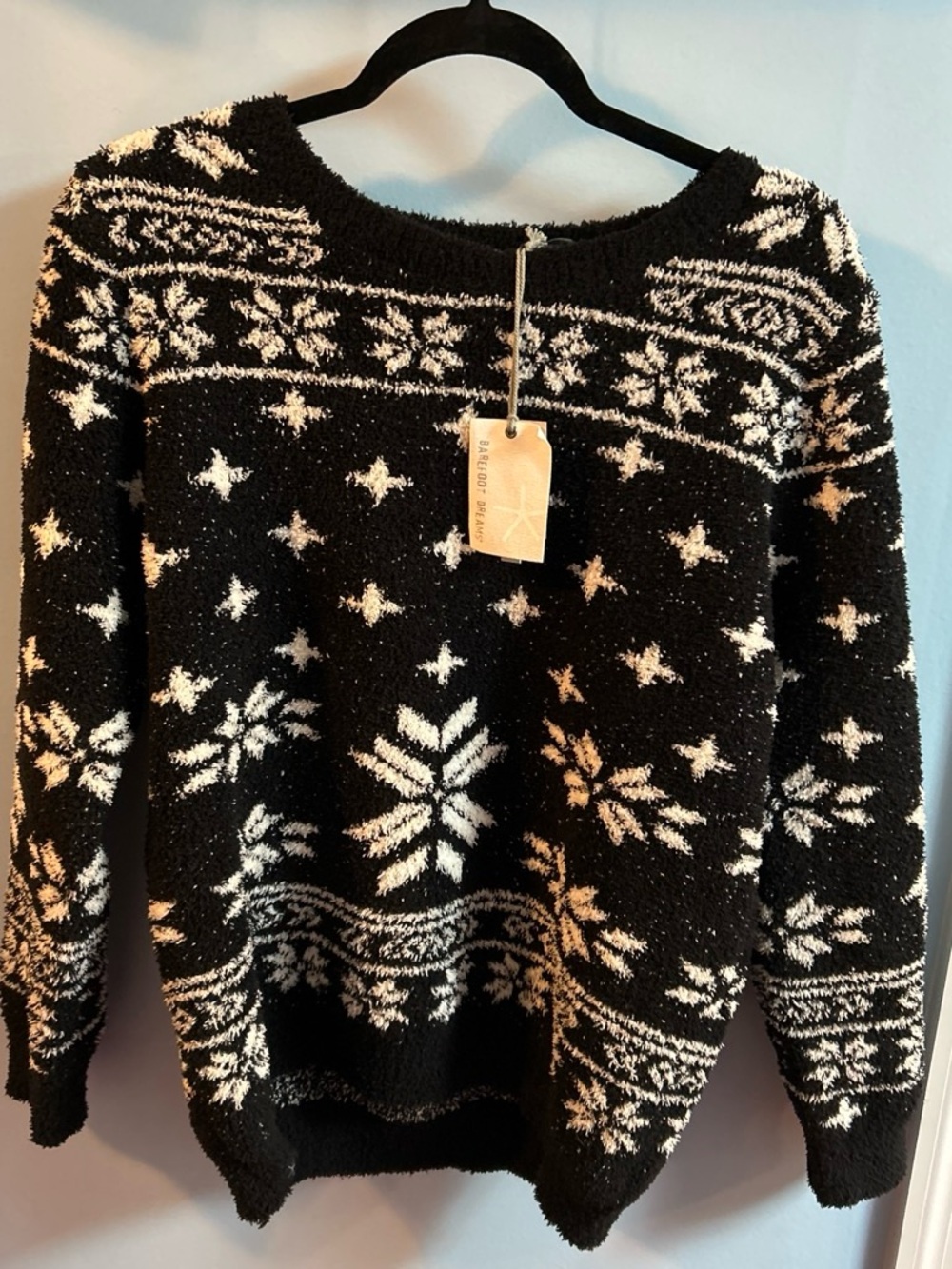 Barefoot Dreams Black & White Snowflake Crewneck Sweater